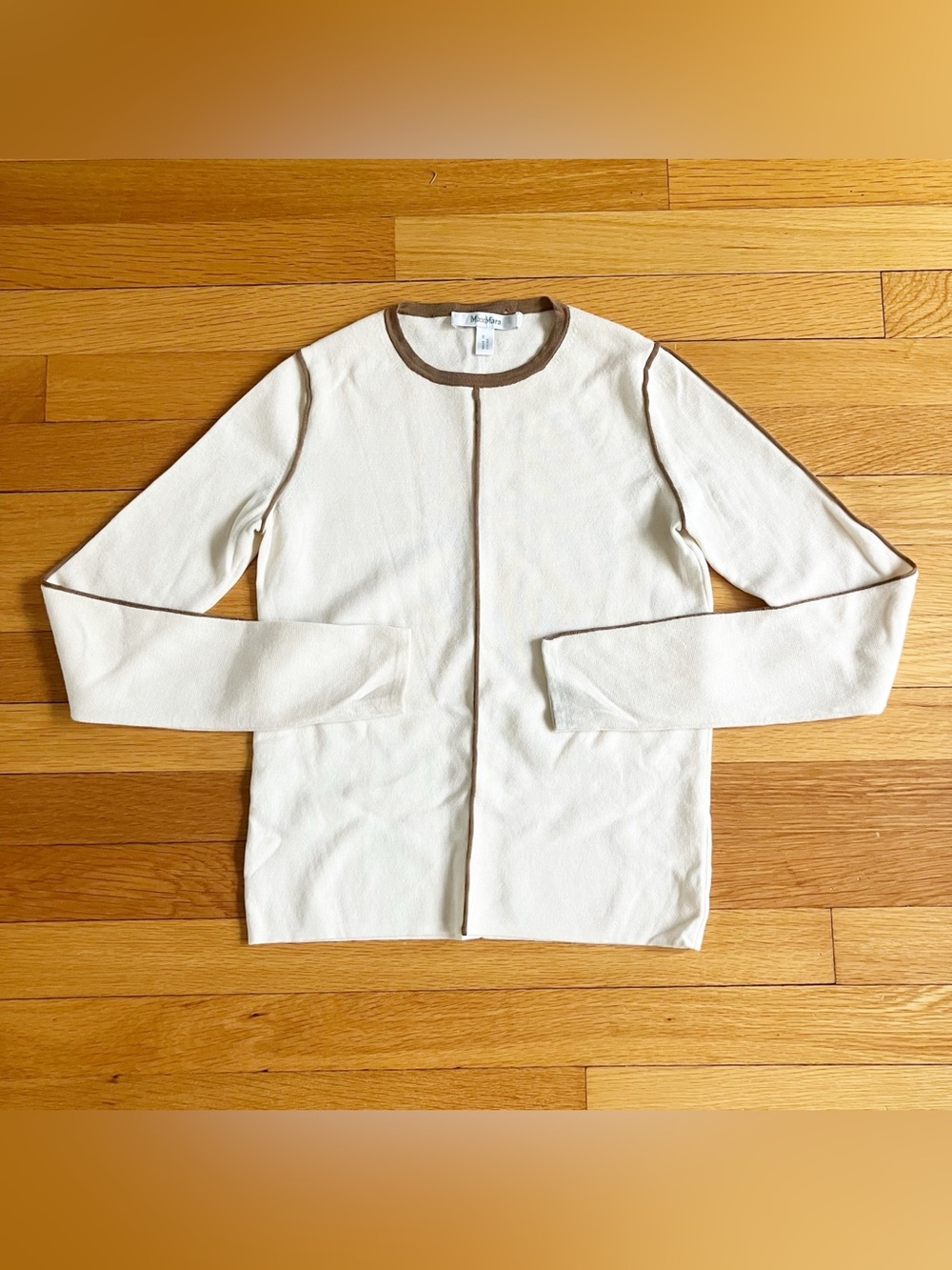 MaxMara Cream Brown Knit Wool Minimalist Sophisticate Sweater XS Extra Small - Picture 2 of 10